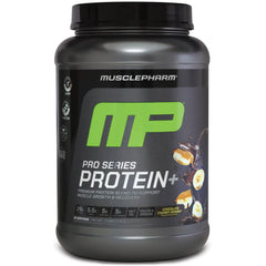Back label of MusclePharm PROTEIN+ Chocolate Chunky Monkey 2.5 lb container