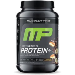 Front view of MusclePharm Pro Series PROTEIN+ Chocolate Chunky Monkey 2.5 lb container