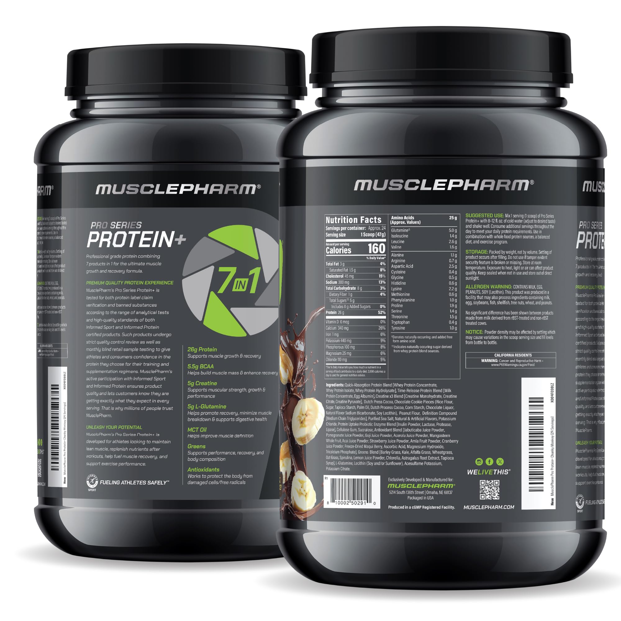 Nutrition facts panel for Chocolate Chunky Monkey PROTEIN+