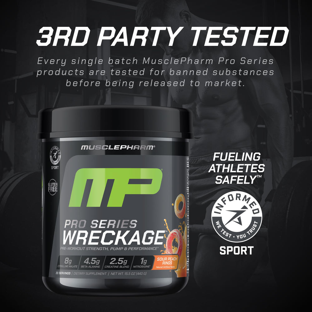 MusclePharm WRECKAGE Nitrosigine visual highlights nitric oxide boost.
