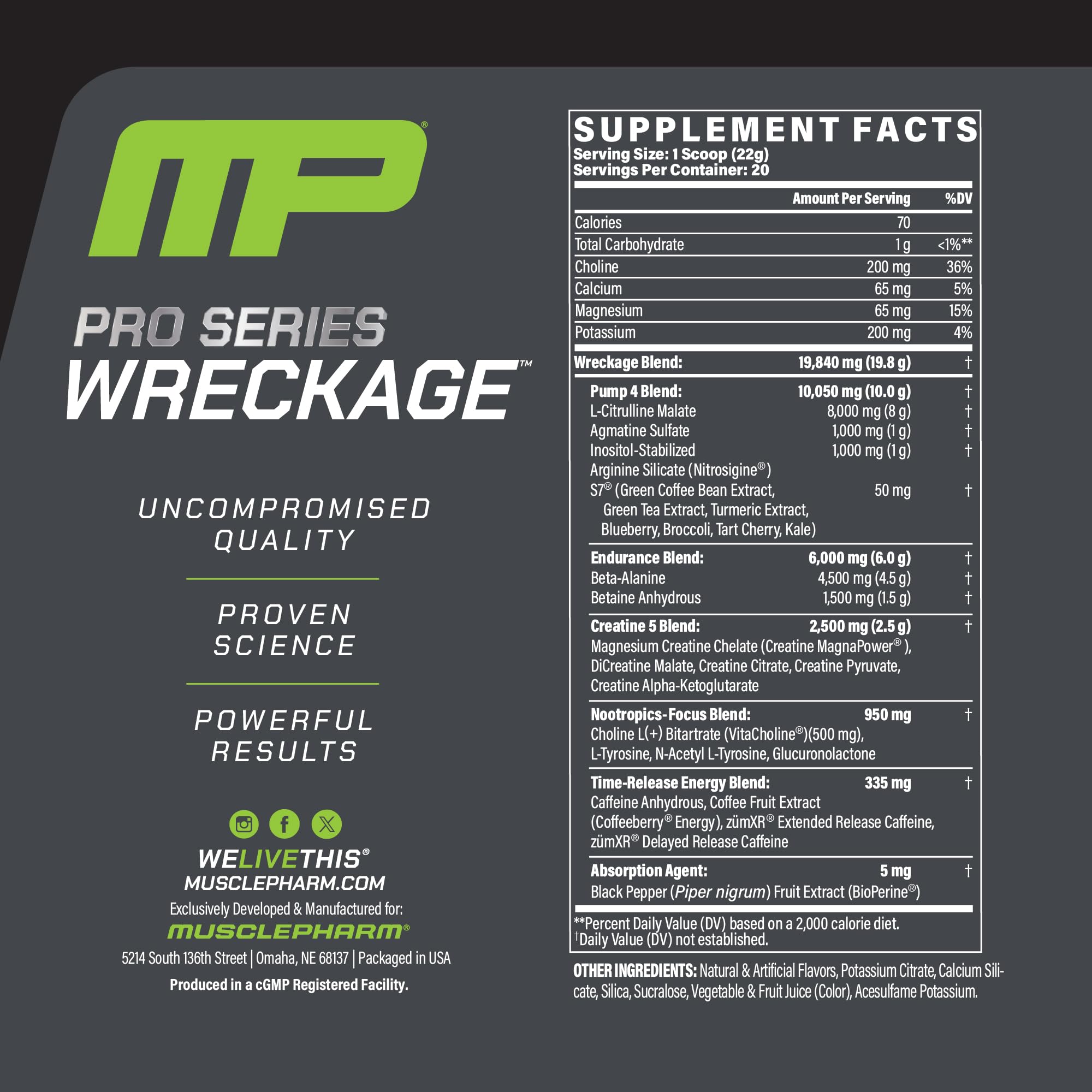 MusclePharm WRECKAGE powder dissolves smoothly for Cherry Slush flavor during workouts