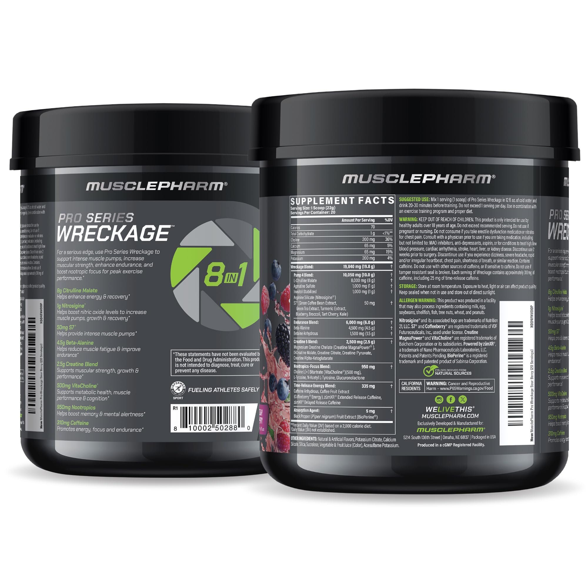 Container displaying 20 servings per container