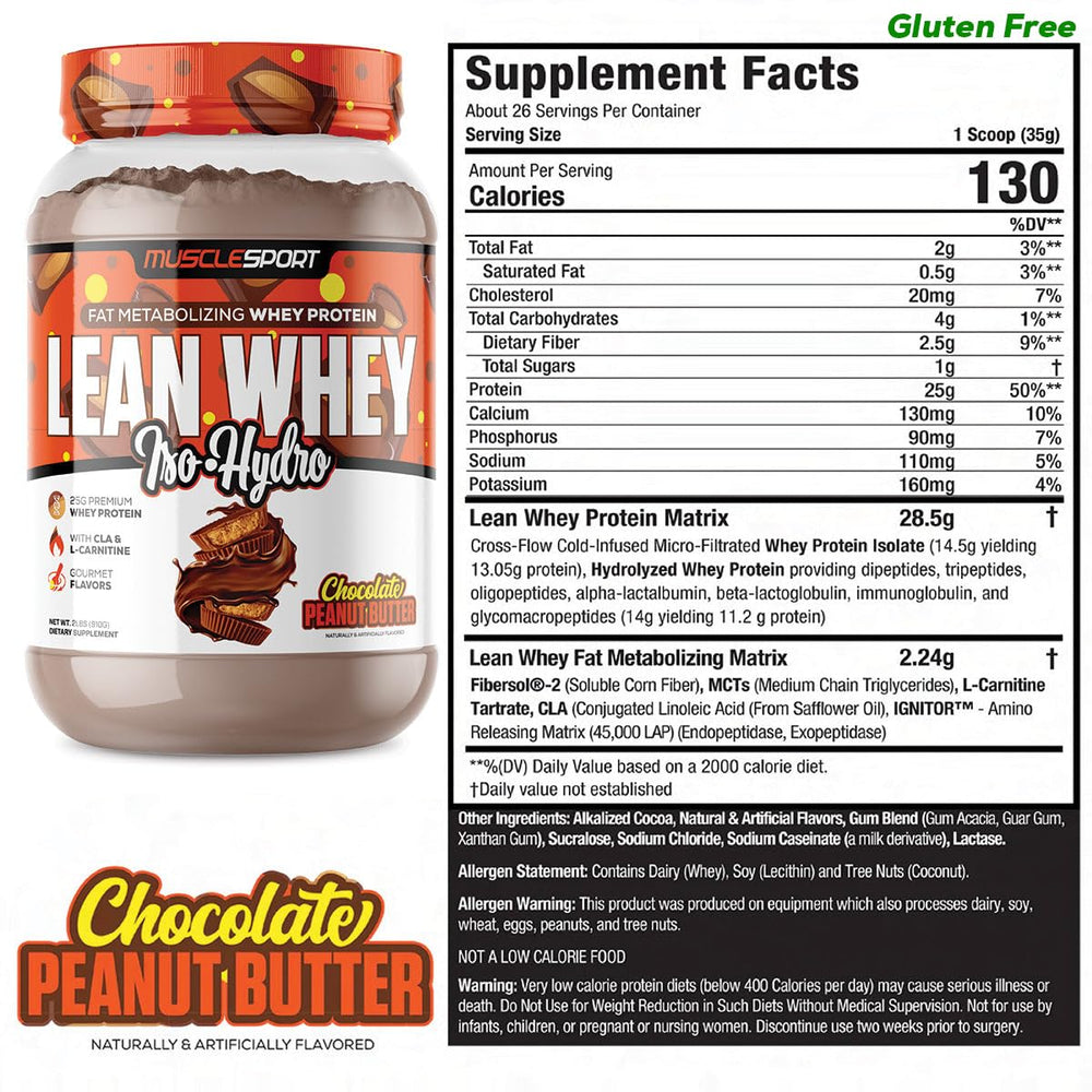 MuscleSport Lean Whey Revolution Vanilla Cream 2lb protein powder canister