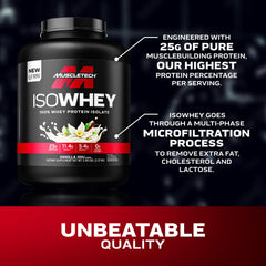 MuscleTech IsoWhey Vanilla label-detail emphasizing 25g protein per serving