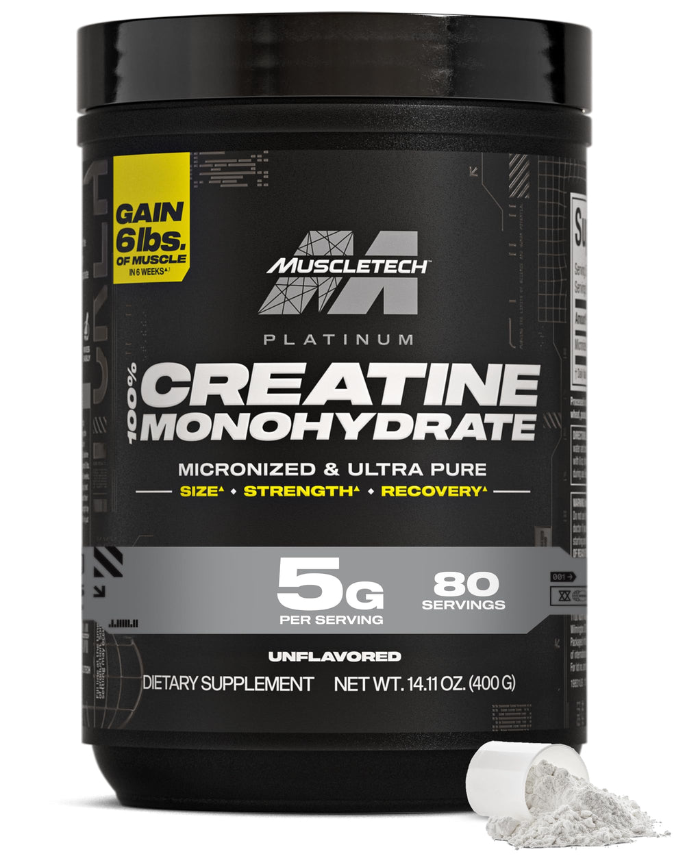 MuscleTech Platinum Pure Creatine Monohydrate tub label