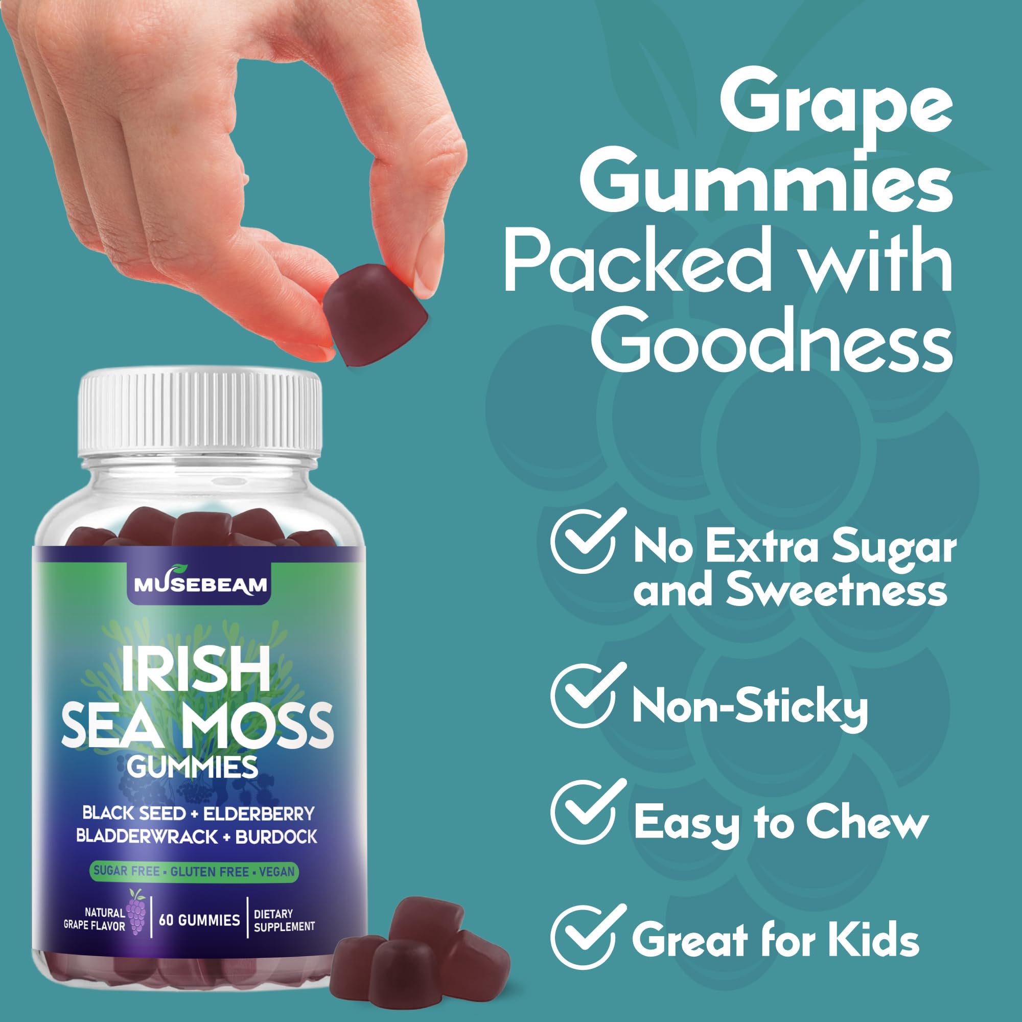 Sugar-free vegan sea moss gummies displayed with white background