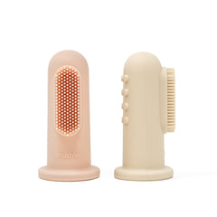 Mushie Baby Finger Toothbrush Blush/Shifting Sand on white background