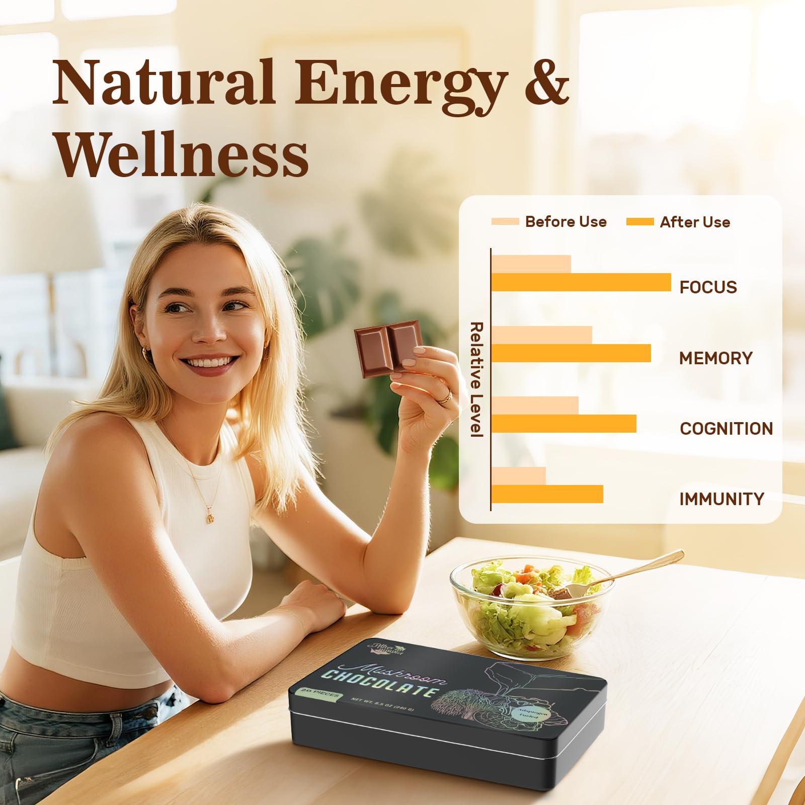 Mushroom chocolate with 20 individually portioned pieces