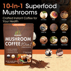 Organic mushroom coffee mix featuring MCT oil and arabica coffee