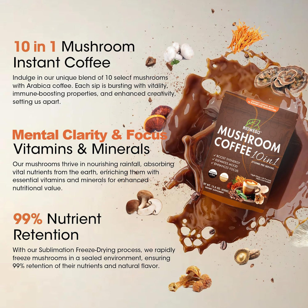 Non-GMO gluten-free mushroom coffee with no added sugar