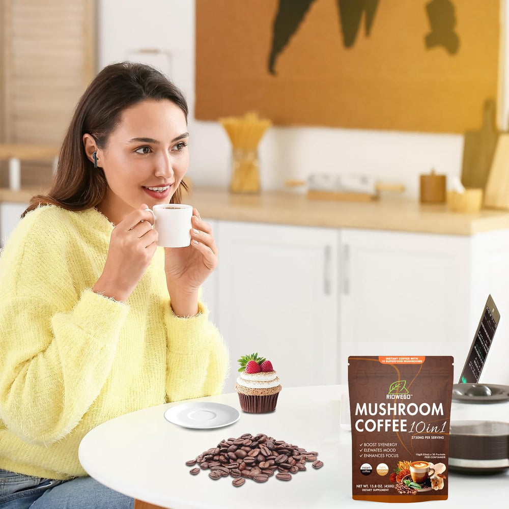 Brain-boosting mushroom coffee blend for focus and energy
