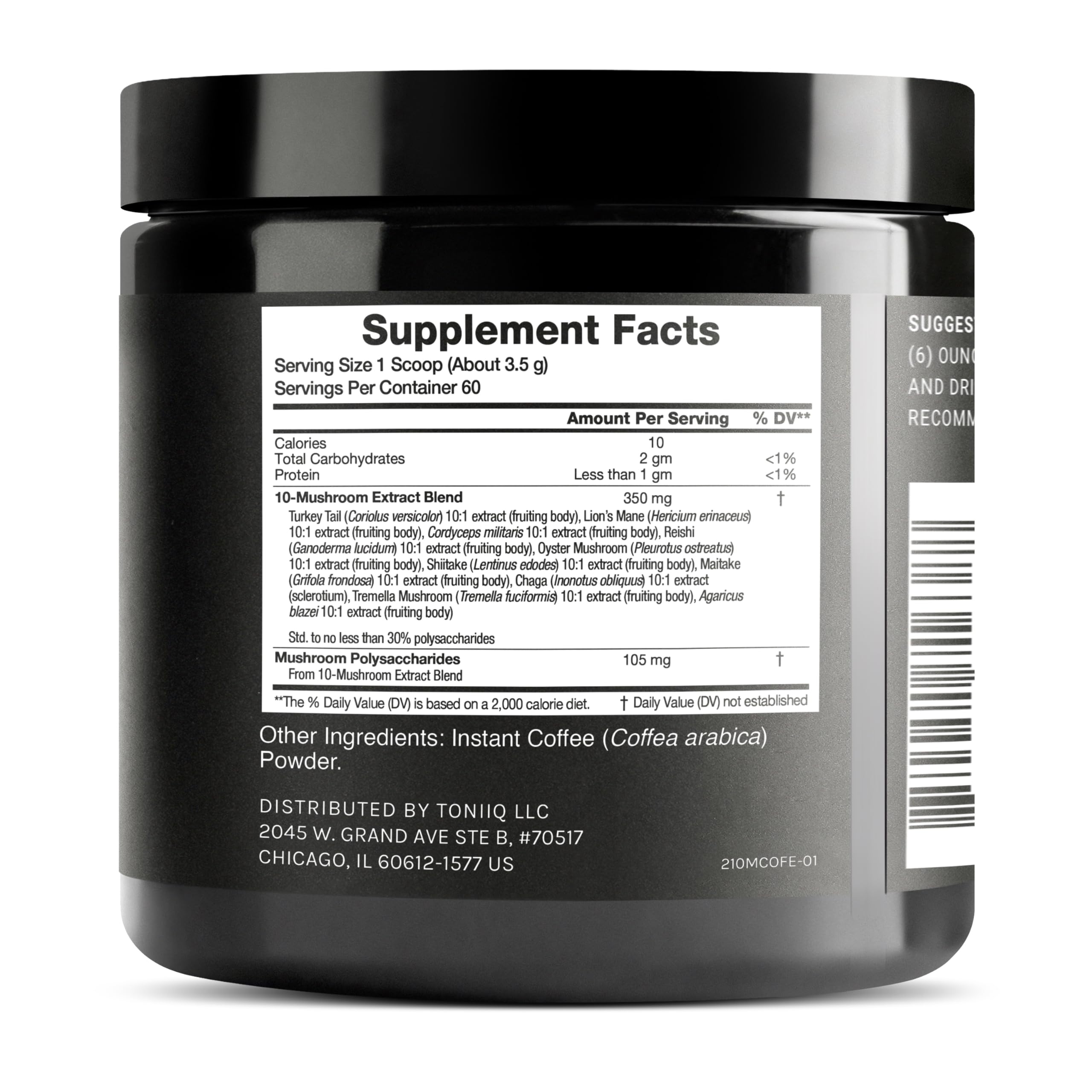 Close-up of 10:1 mushroom blend and coffee