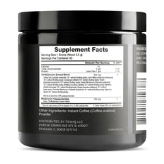 Close-up of 10:1 mushroom blend and coffee