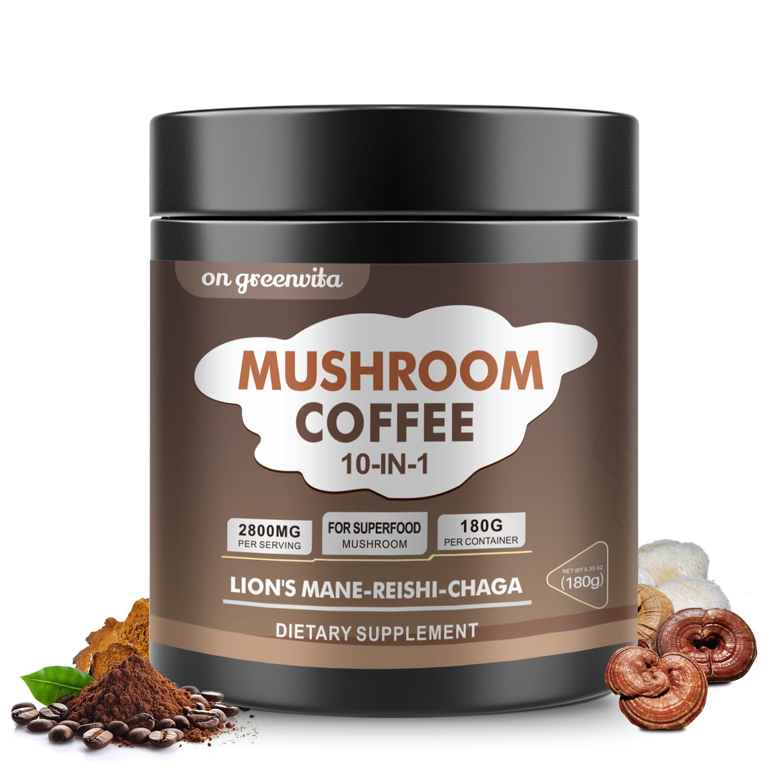 Hero image of Mushroom Coffee 180g package.