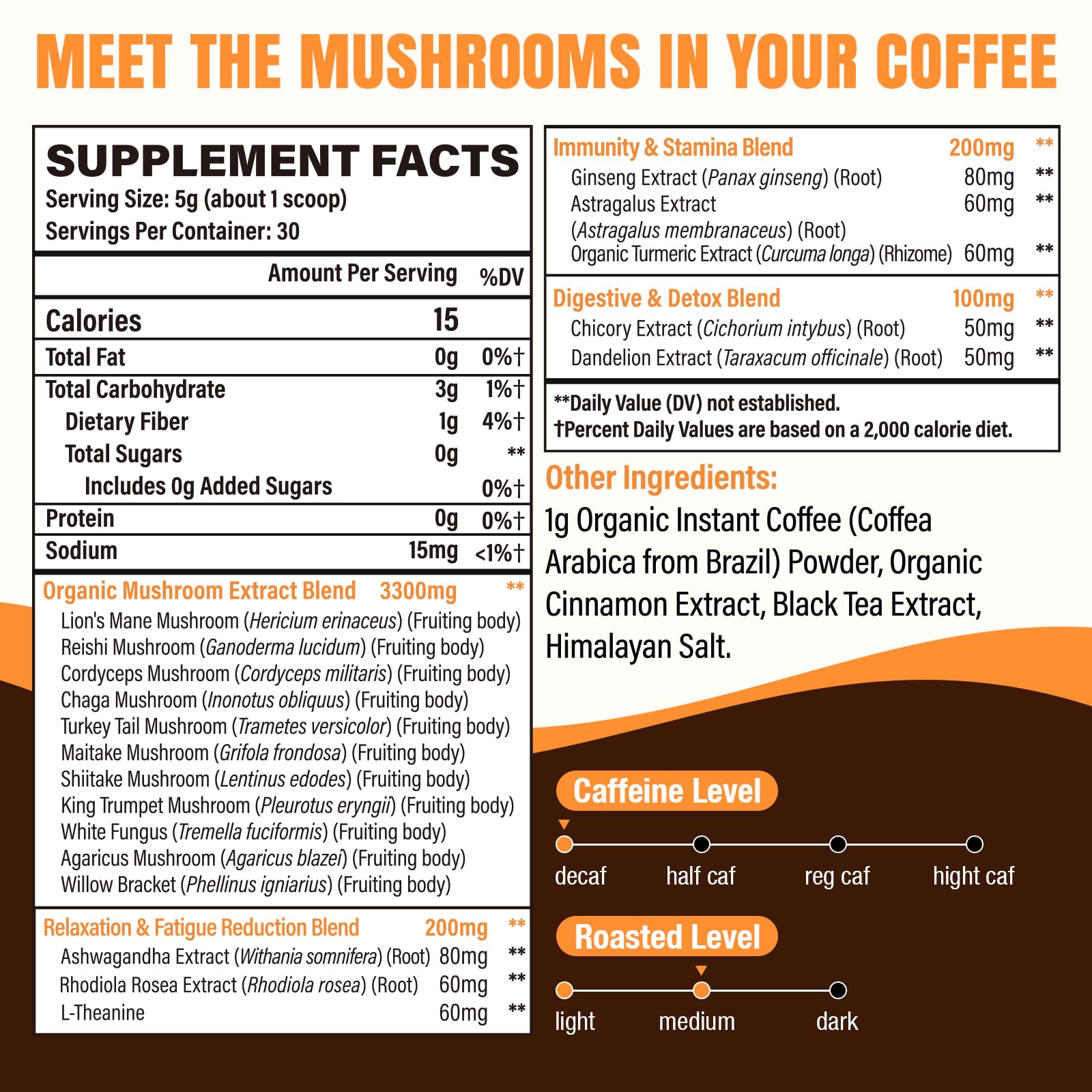 Close-up of mushroom coffee powder in a scoop