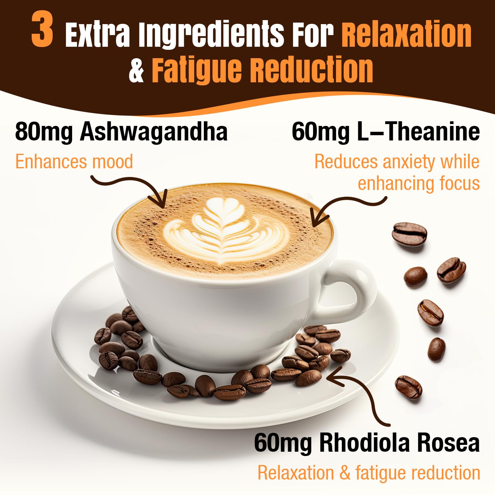Cup and ingredients including chaga and cordyceps mushrooms