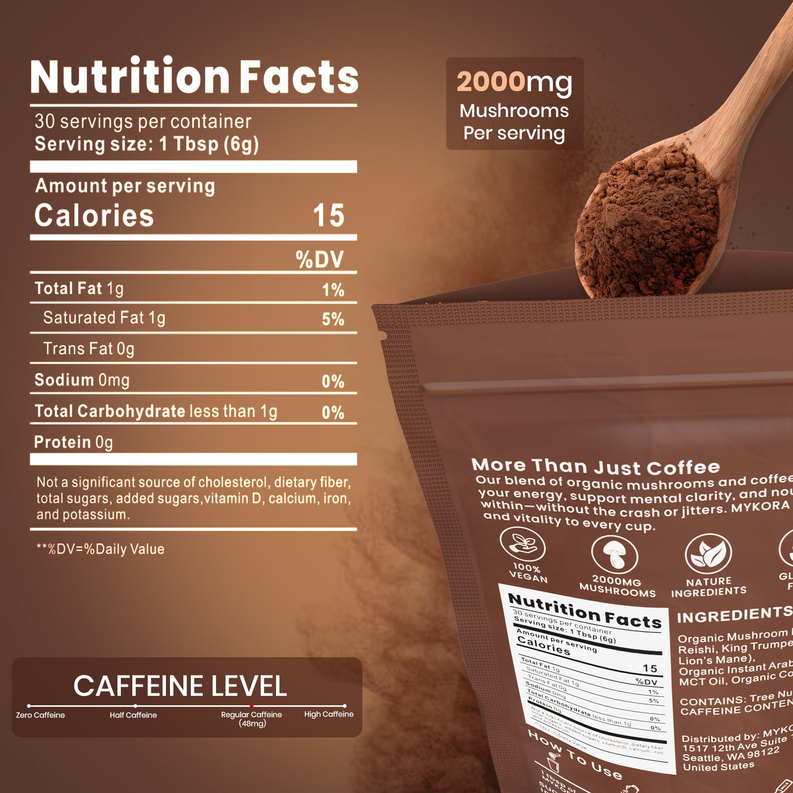 Close-up of six adaptogenic mushrooms in the MYKORA blend