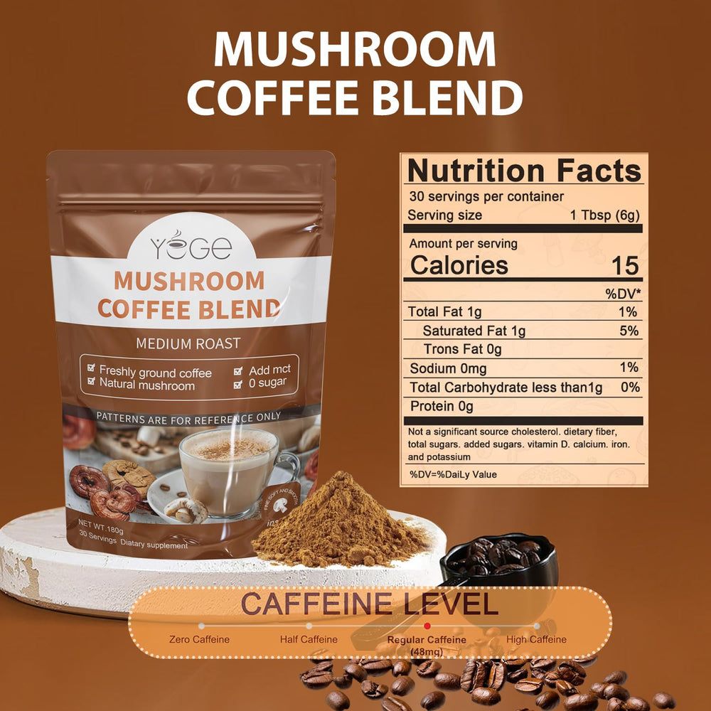 Instant mushroom coffee powder with MCT oil and coconut milk