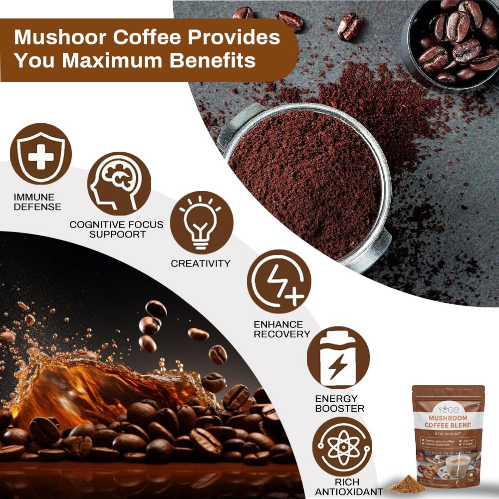 Hot cup of mushroom coffee for energy and focus