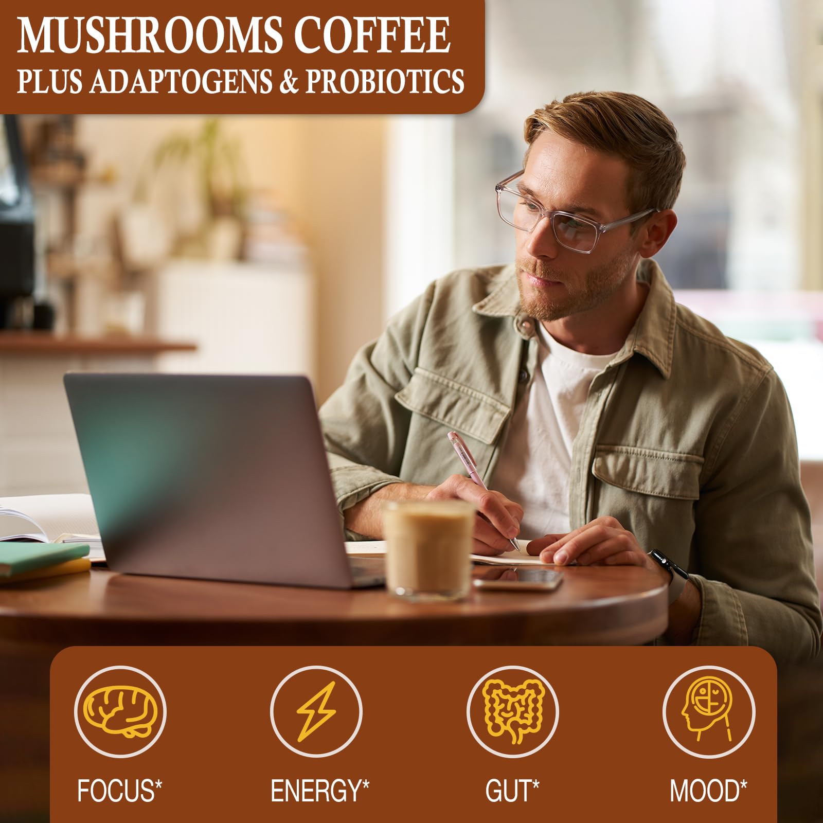 Label indicating 80% less caffeine than traditional coffee