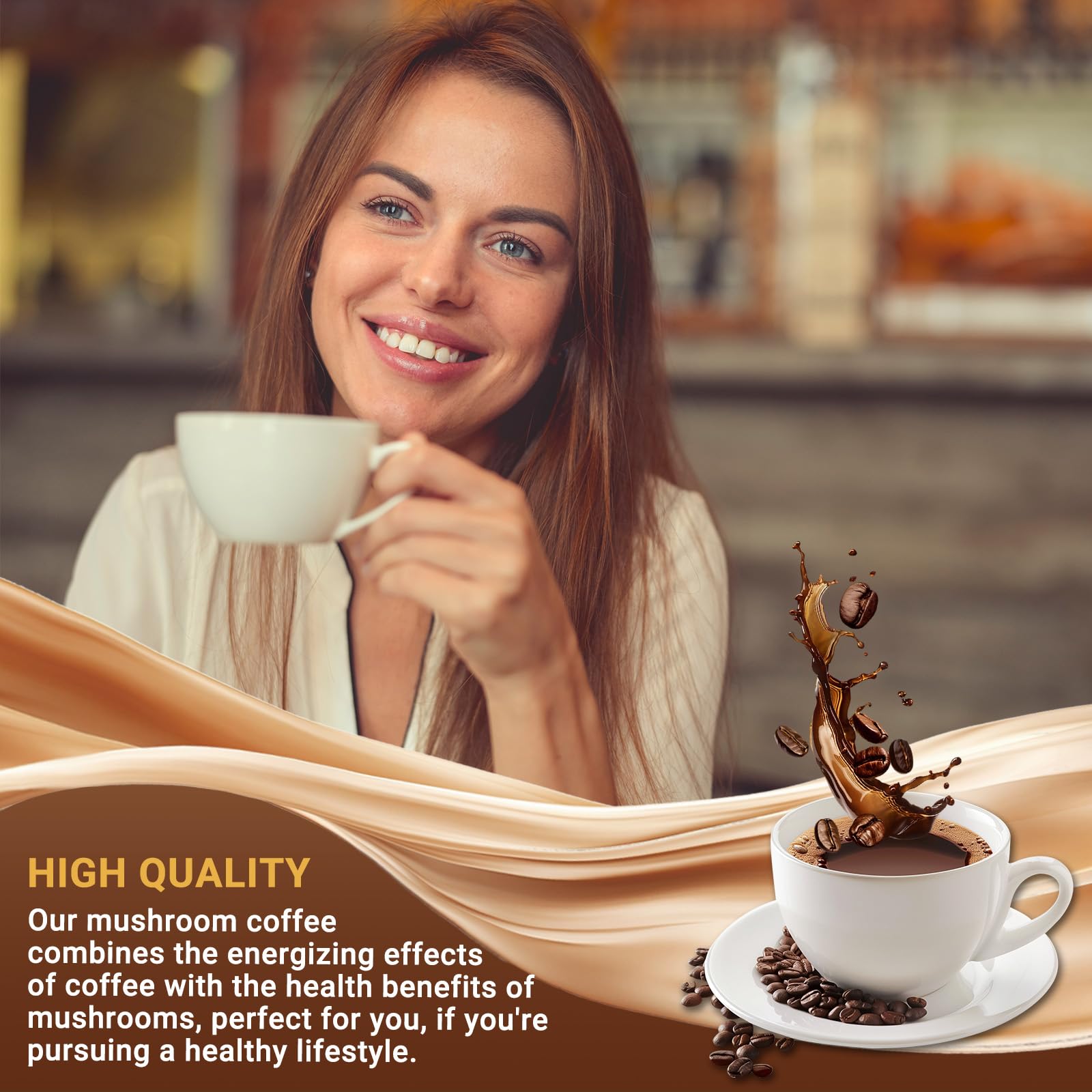 Cup of brewed mushroom coffee