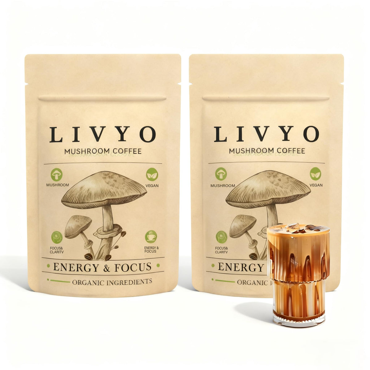 Mushroom coffee with Lions Mane and Turkey Tail blend in packaging
