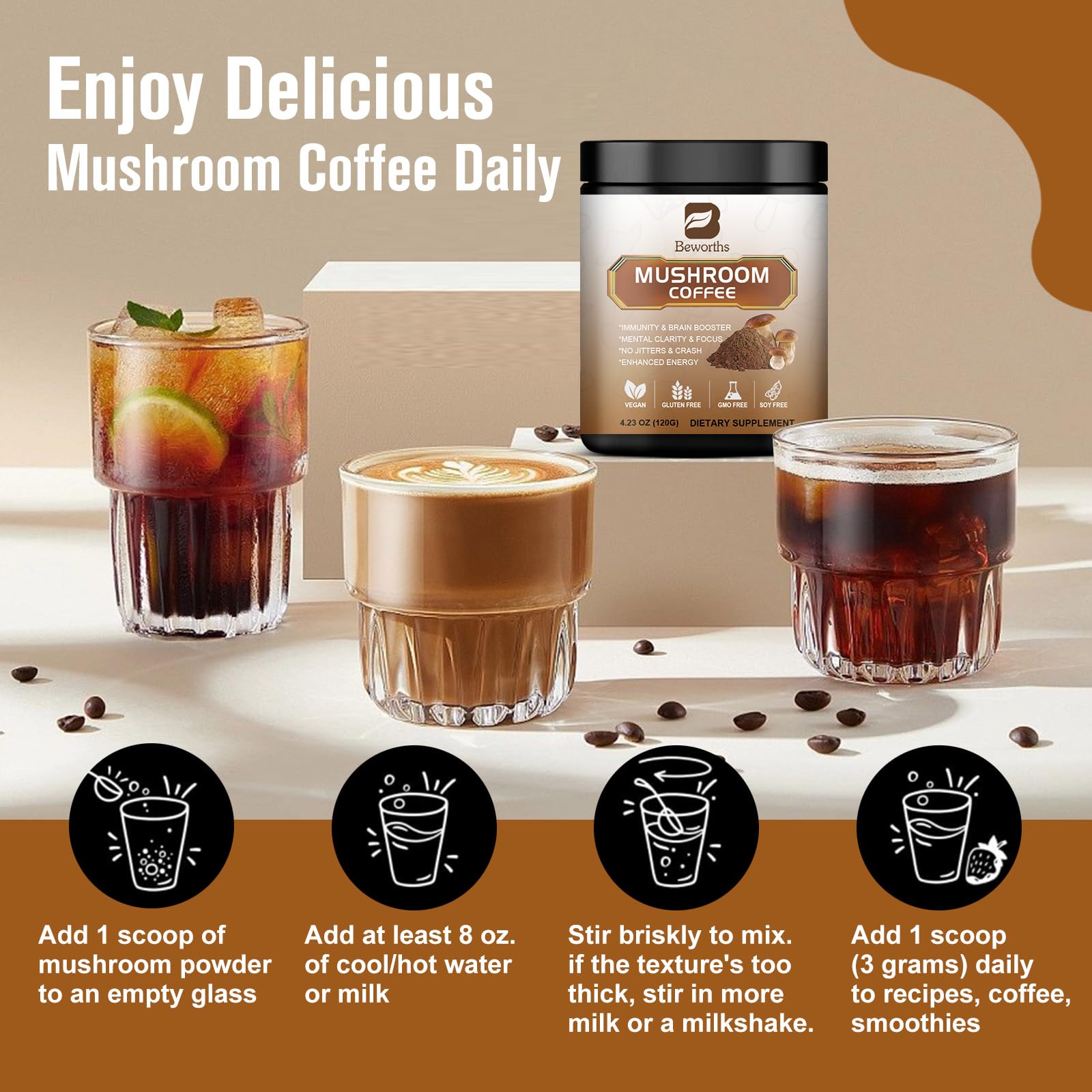Mushroom coffee packaging and branding