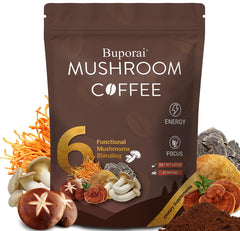 Packaging of Mushroom Coffee with 6 functional mushrooms