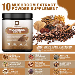 Powdered mushroom coffee with scoop