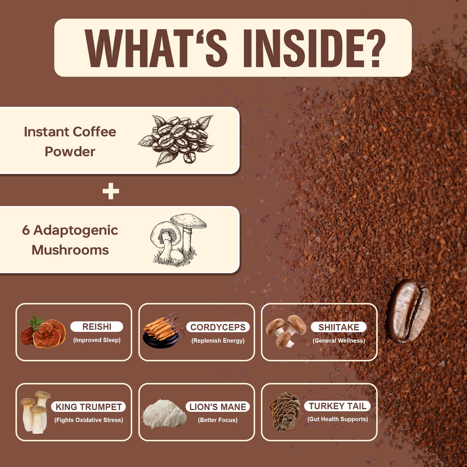 Prepared mushroom coffee beverage served hot