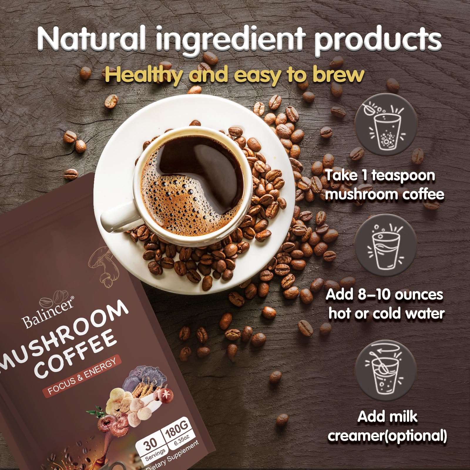 Prepared serving of mushroom coffee in a cup