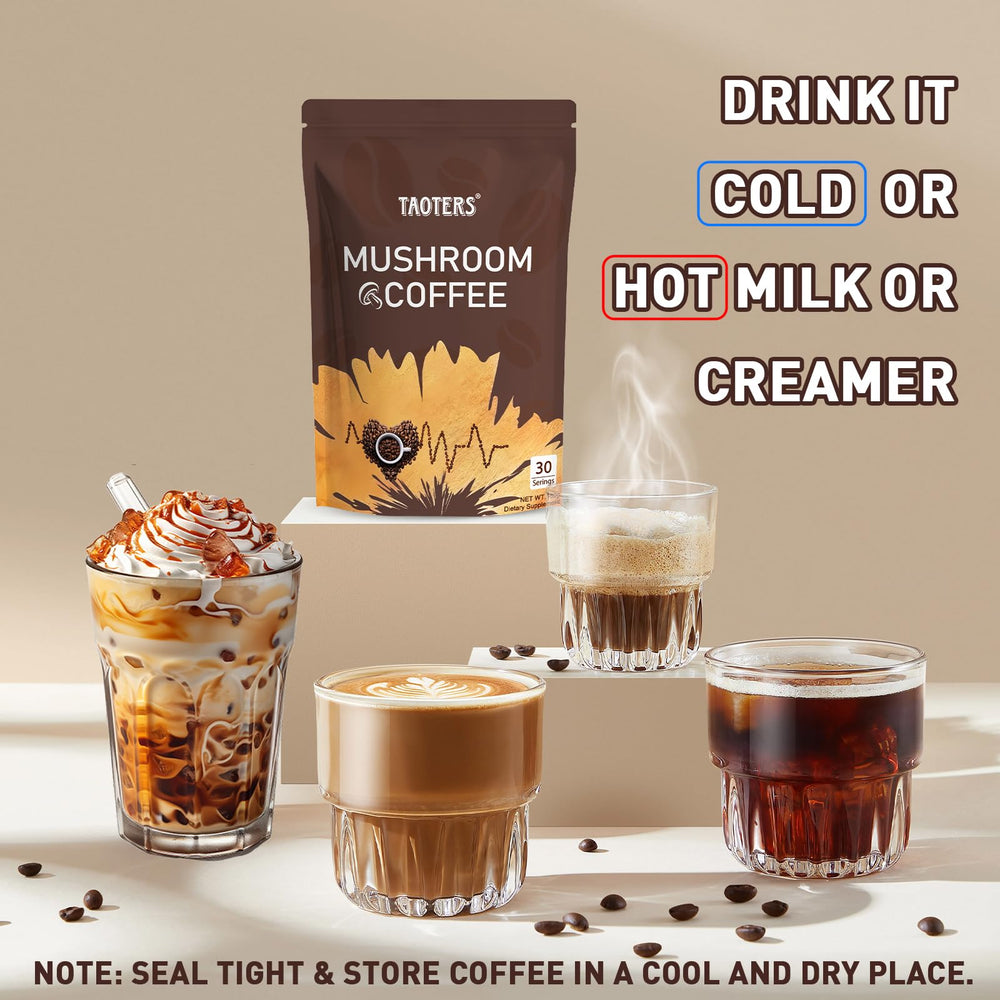 Ready-to-drink mushroom coffee served in a glass