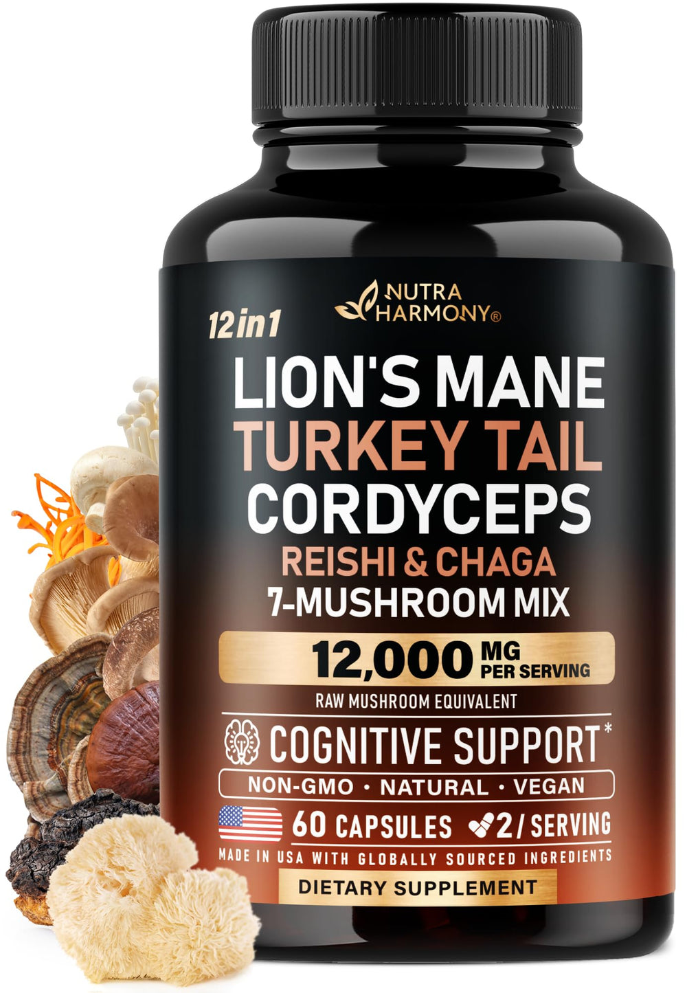Mushroom Complex Supplement bottle with 60 capsules