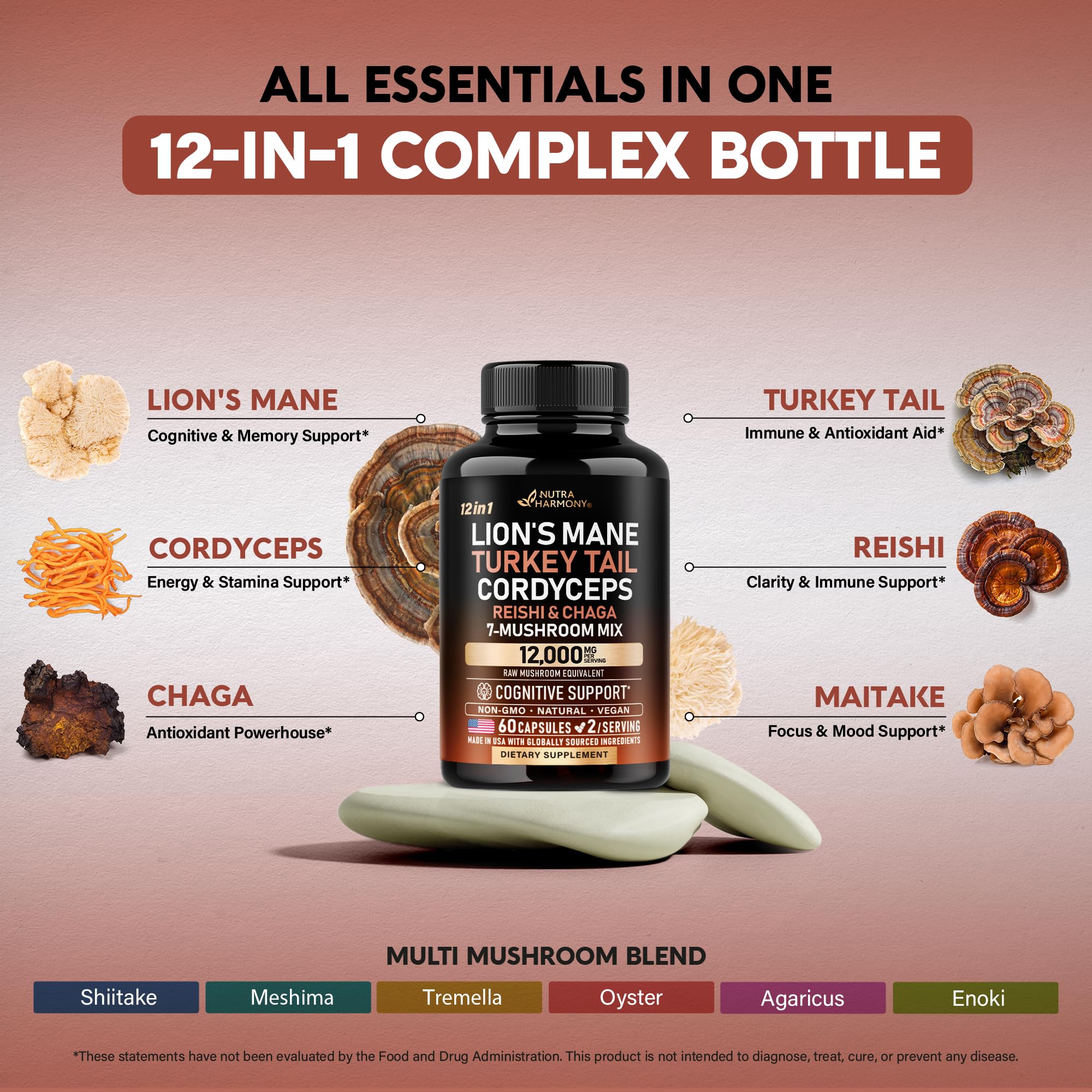 Made in USA label on the Mushroom Complex bottle