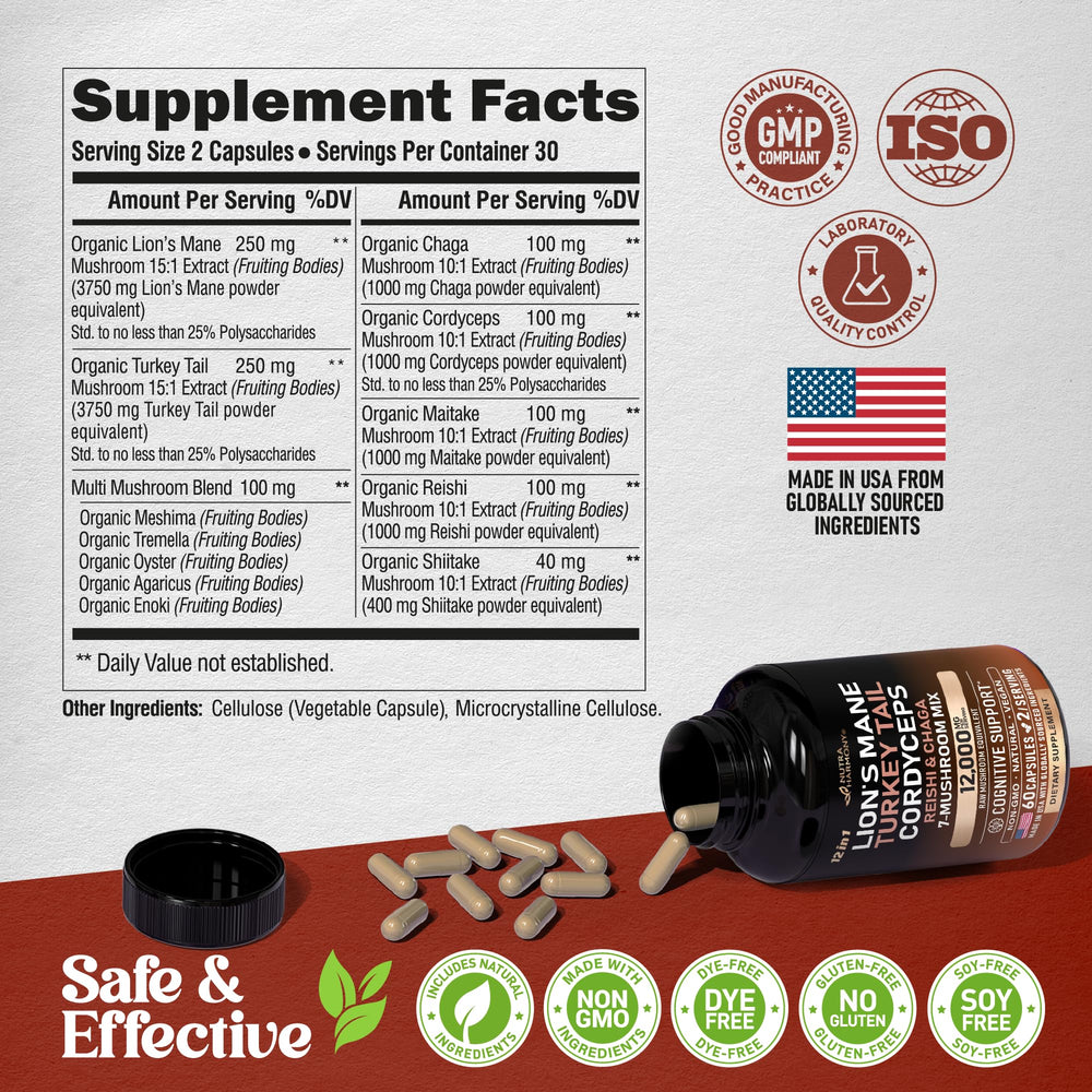 Vegan-friendly mushroom supplement capsule detail