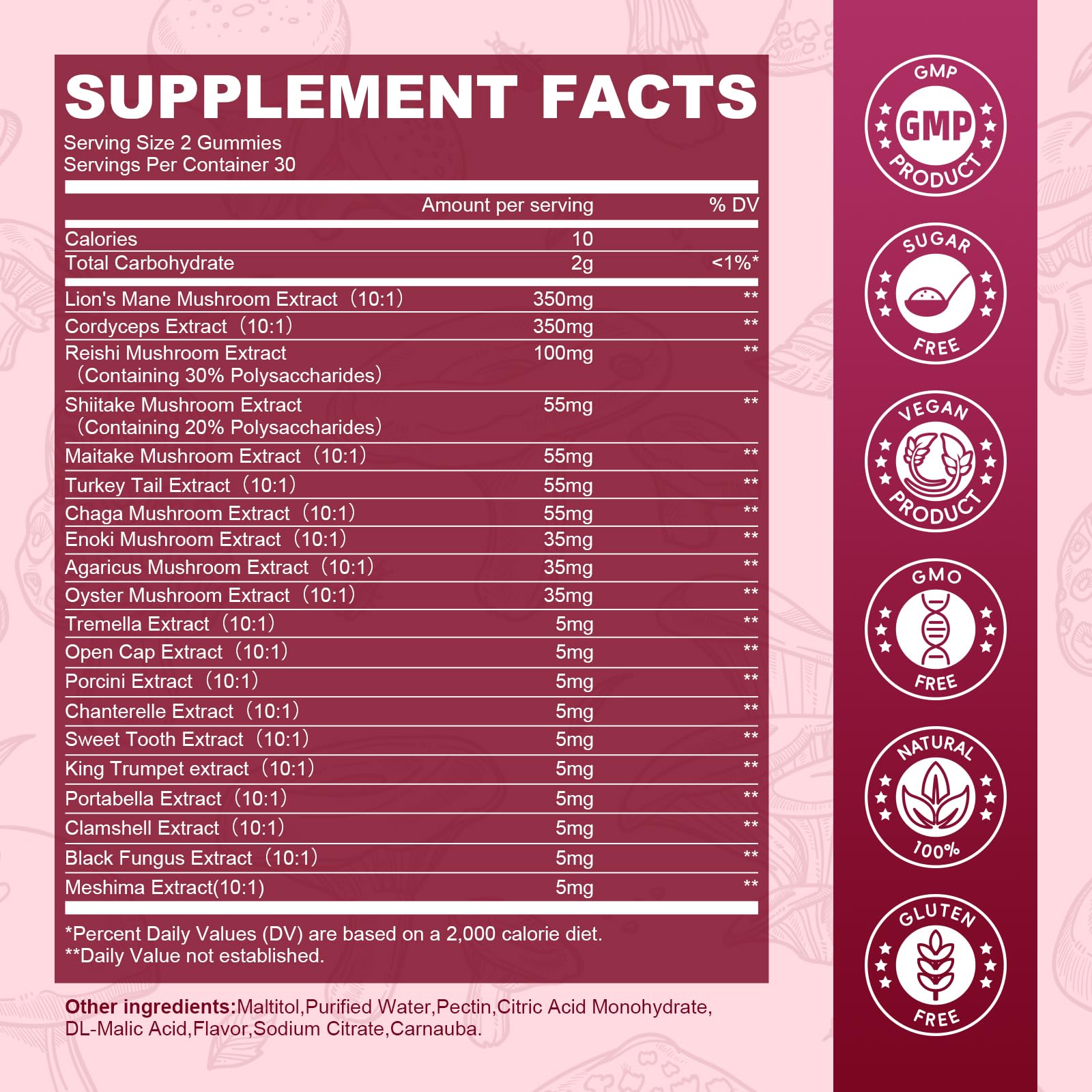 Product label showing vegan, gluten-free, sugar-free and non-GMO attributes