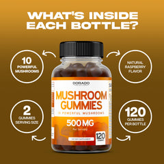 Close-up of raspberry-flavored mushroom gummies