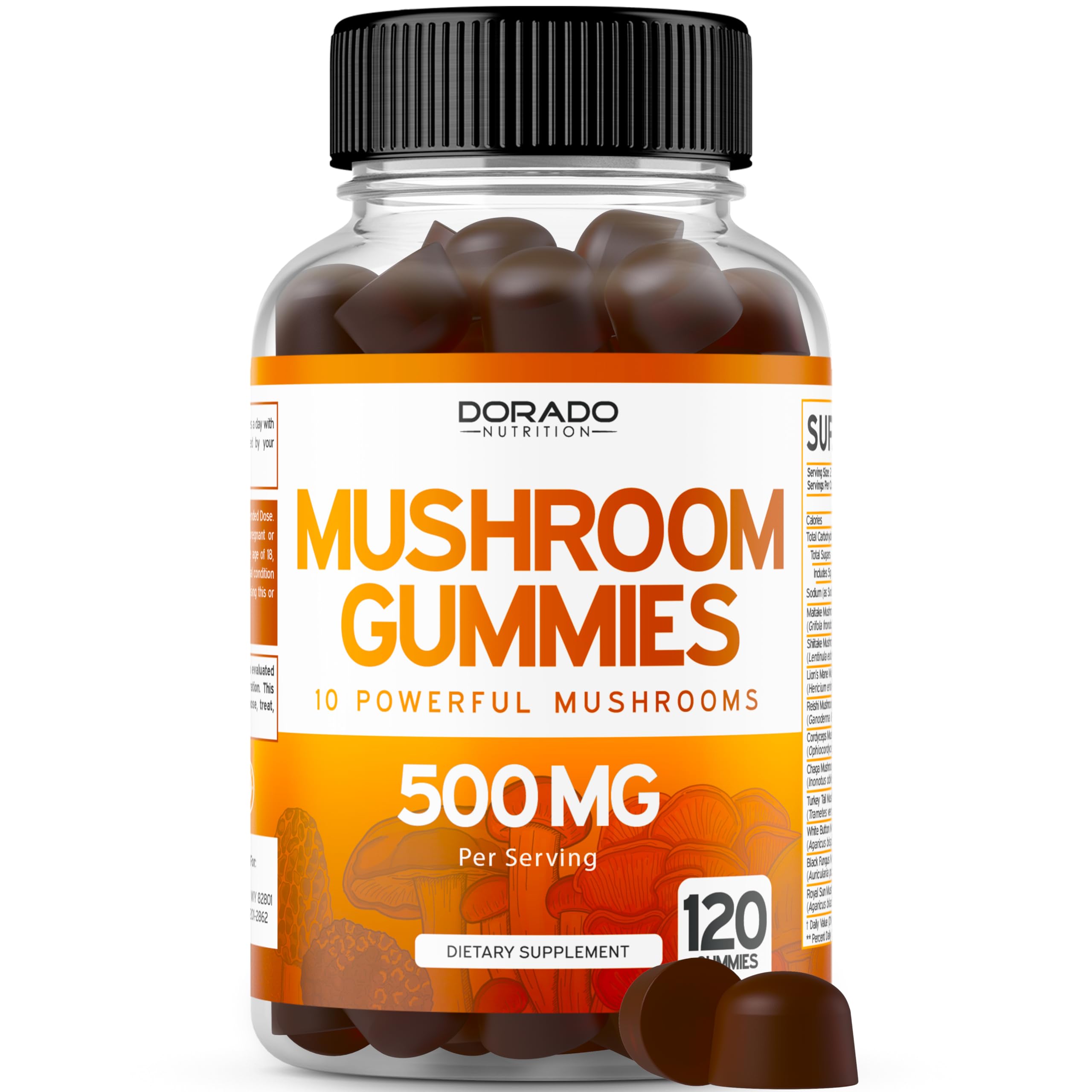 Bottle of Mushroom Gummies 2500mg 10-in-1 blend with 120 gummies