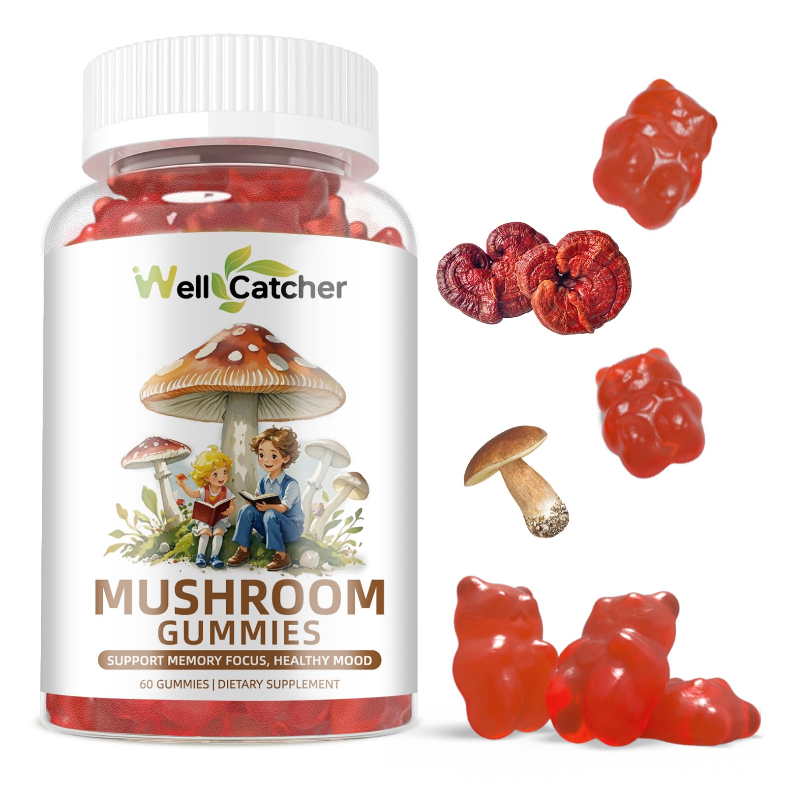 60-count mixed fruit flavor mushroom gummies packaging