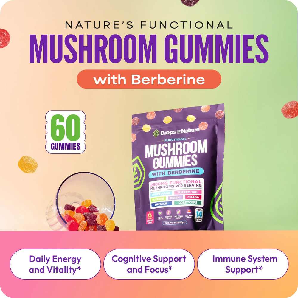 Mushroom Gummies with Berberine bottle on white background