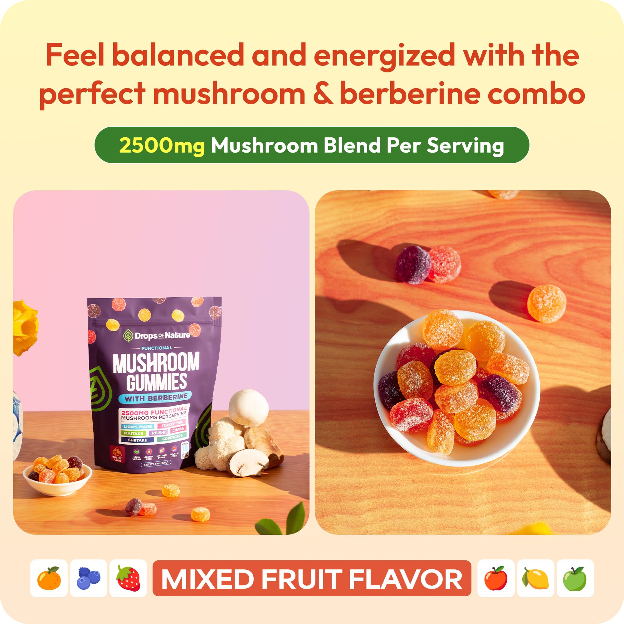 Close-up of gummy texture with colorful fruit pieces
