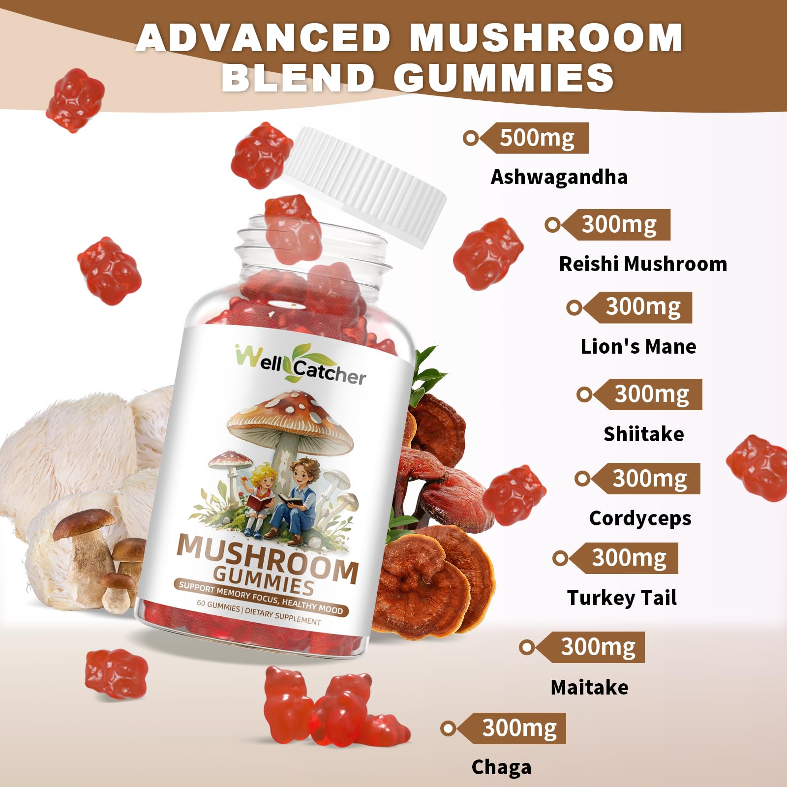 Shiitake mushroom gummies close-up