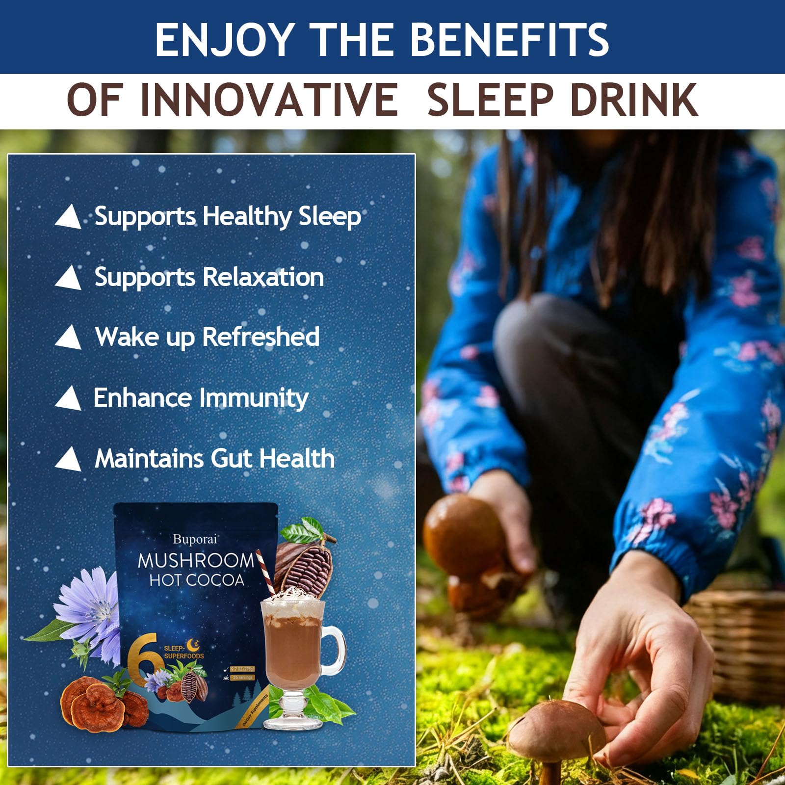 Pouring hot water into mushroom hot cocoa powder