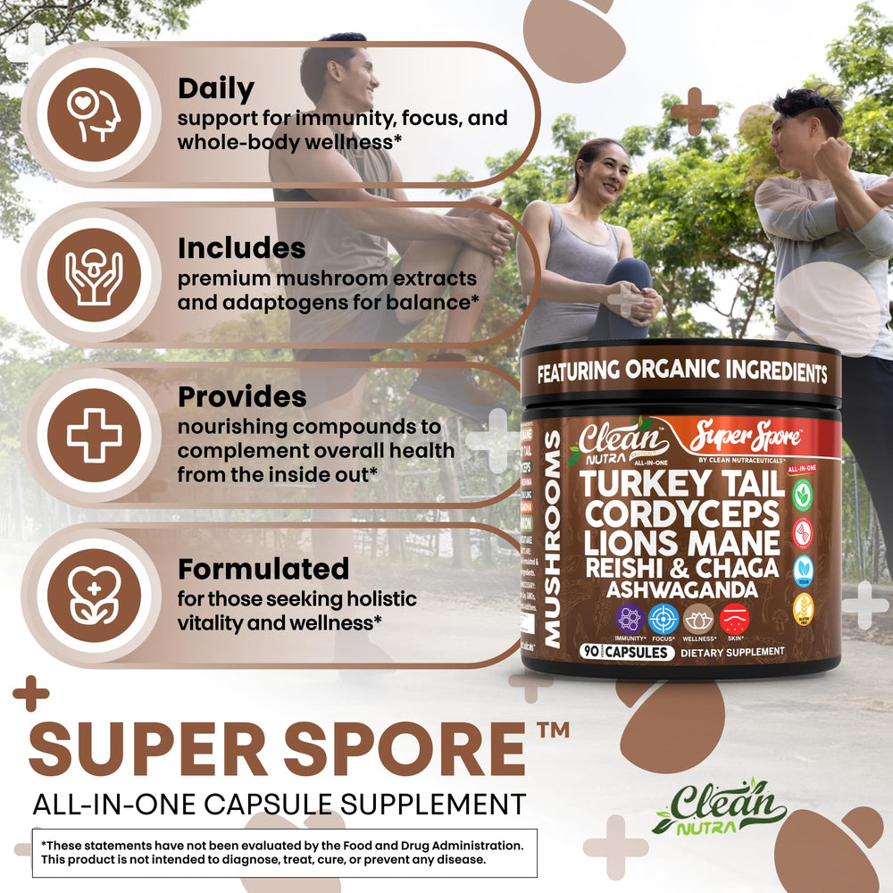 Mushroom powder blend with ashwagandha capsules