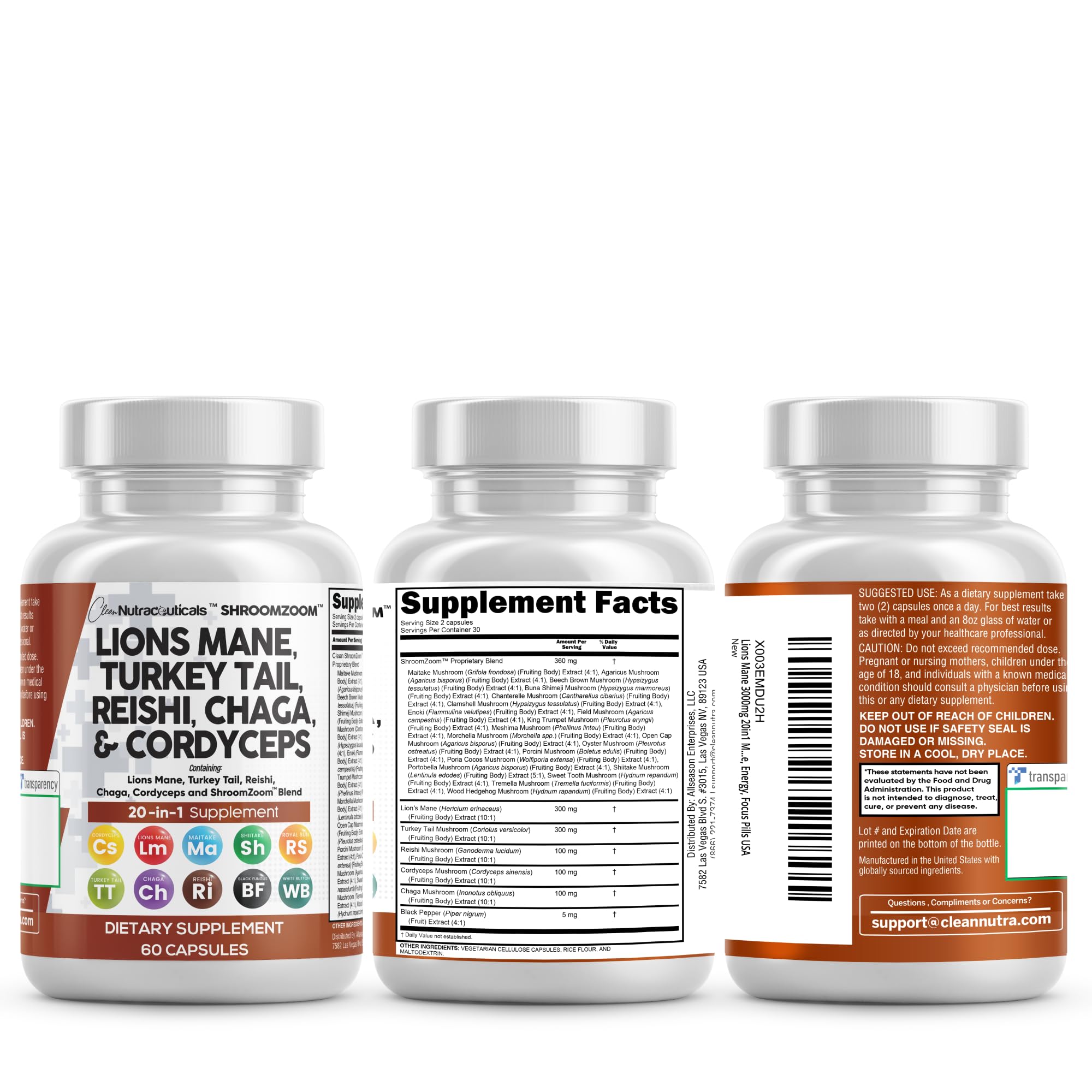 Assorted mushroom powder varieties representing the 20-in-1 blend