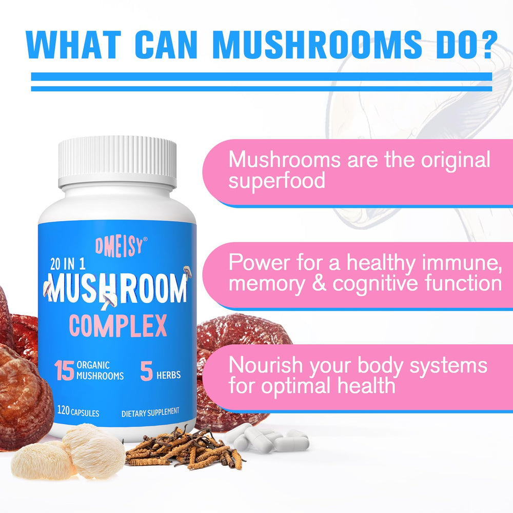 Capsules of Mushroom Supplement 2600mg with bottle