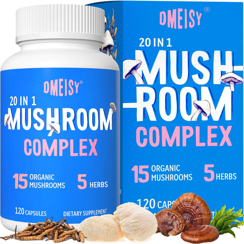 Front view of Mushroom Supplement 2600mg bottle – 20-in-1 Complex