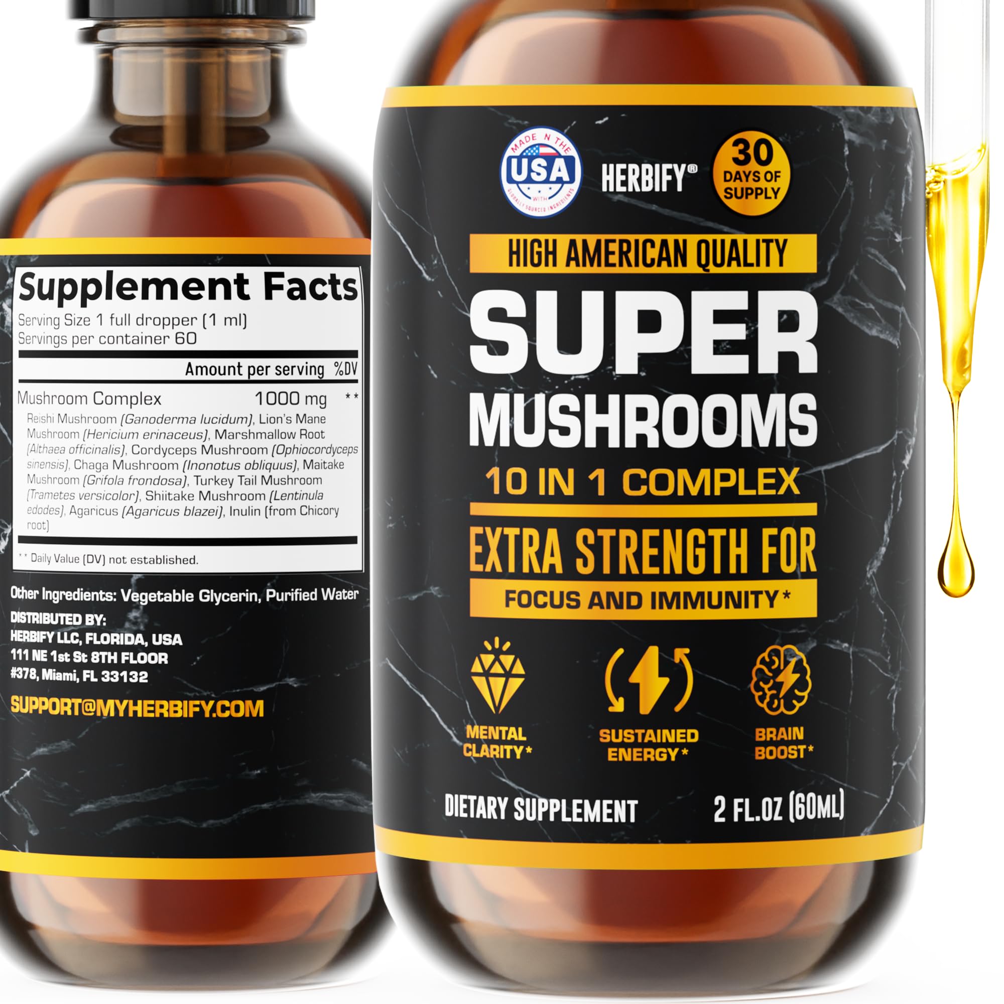 Front view of Mushroom Supplement bottle, 2 fl oz