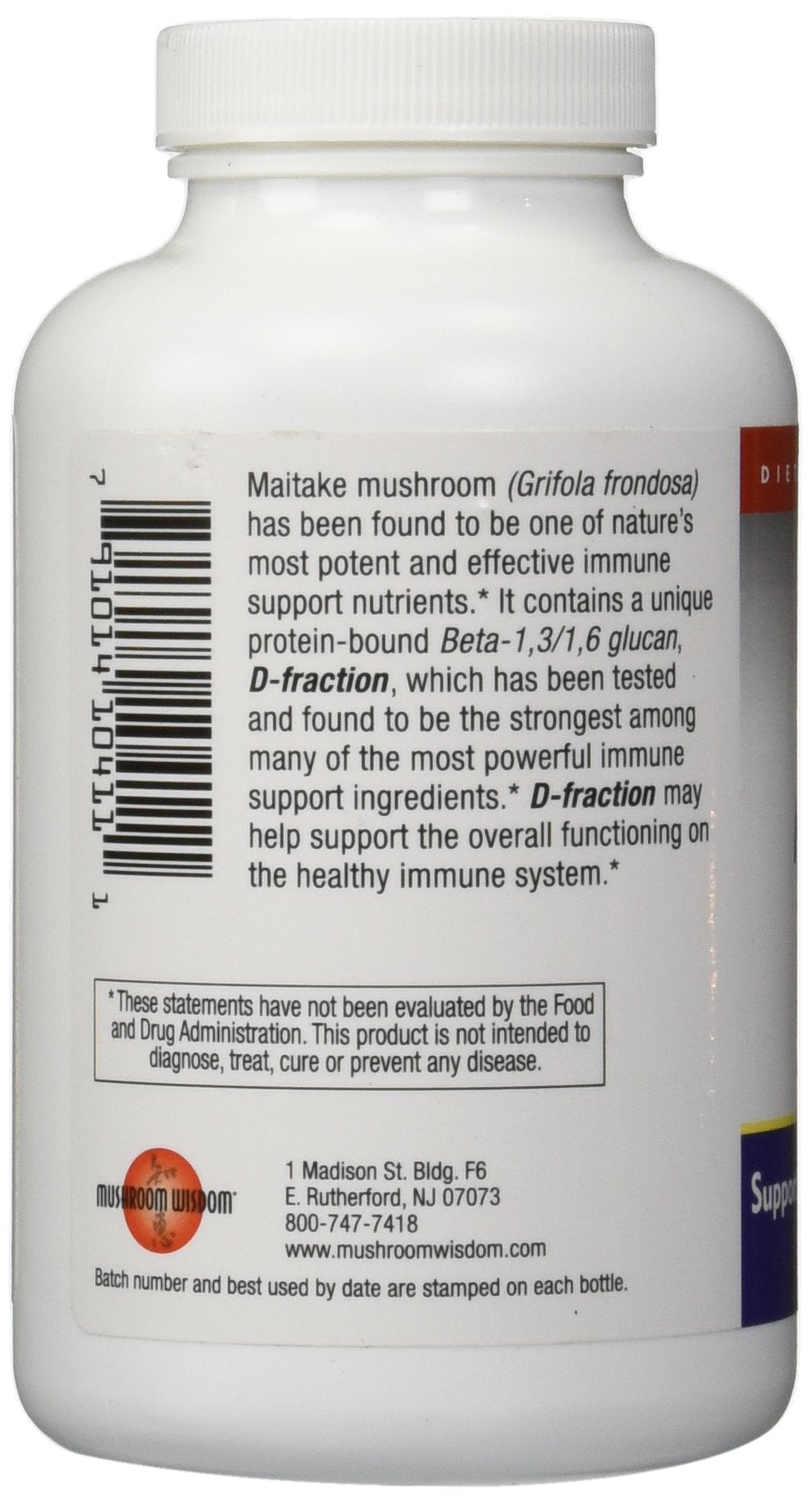 Maitake D-Fraction capsules close-up label