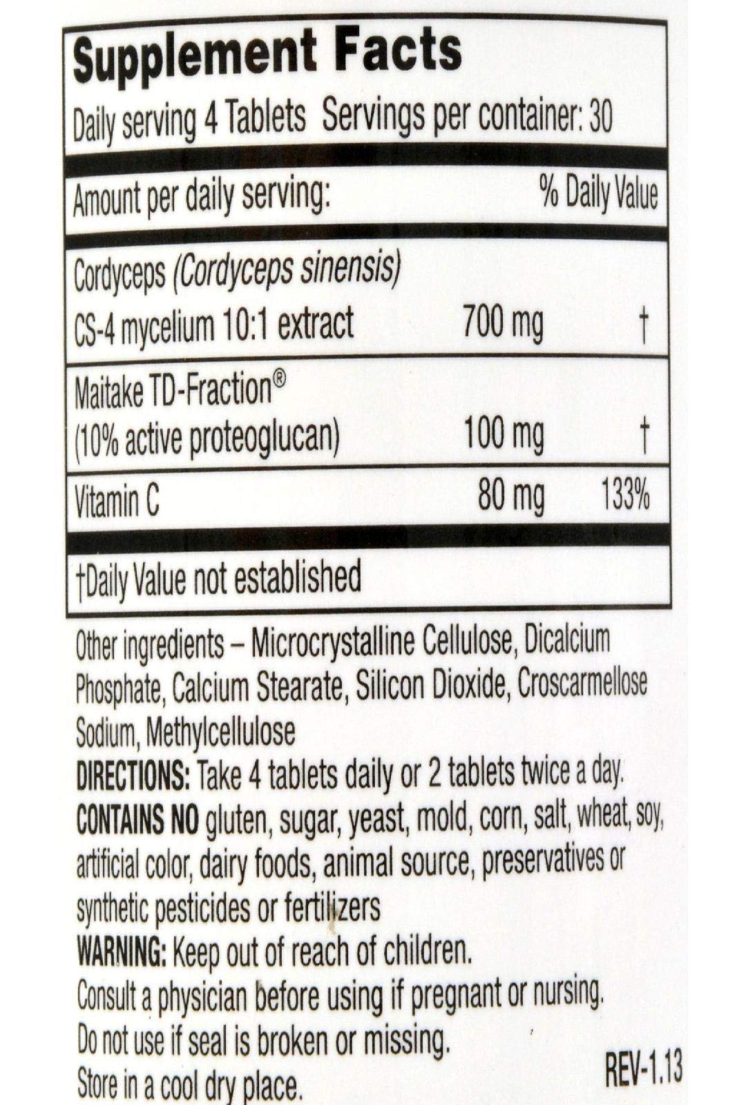 Mushroom Wisdom Caplets packaging and label